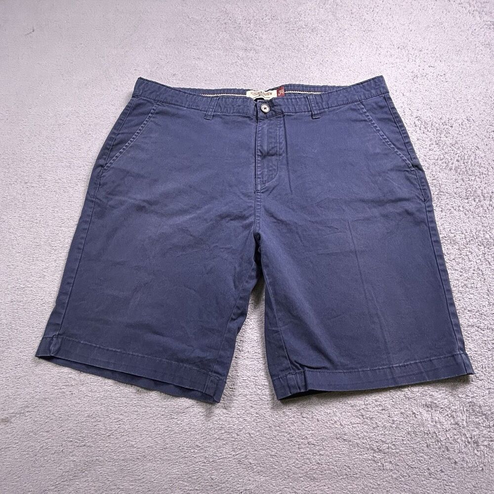 HUDSON & BARROW Chino Shorts Men's 34 Navy Blue Stretch Flat Front Preppy
